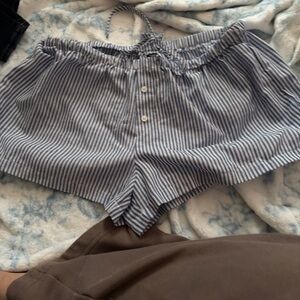 SHEIN Blue and White Striped High Waist Lounge Shorts